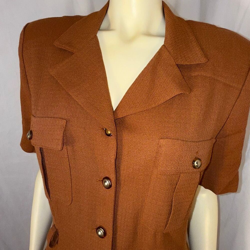 Vintage 90s Danny & Nicole Rust Brown Faux Two Piece Dress Rayon Midi Made in US - Picture 5 of 15